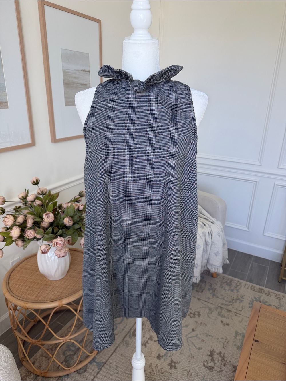 DO+BE Tuckernuck Blythe Dress Gray Plaid Bow Back Swing Mini  Size M - Picture 5 of 16